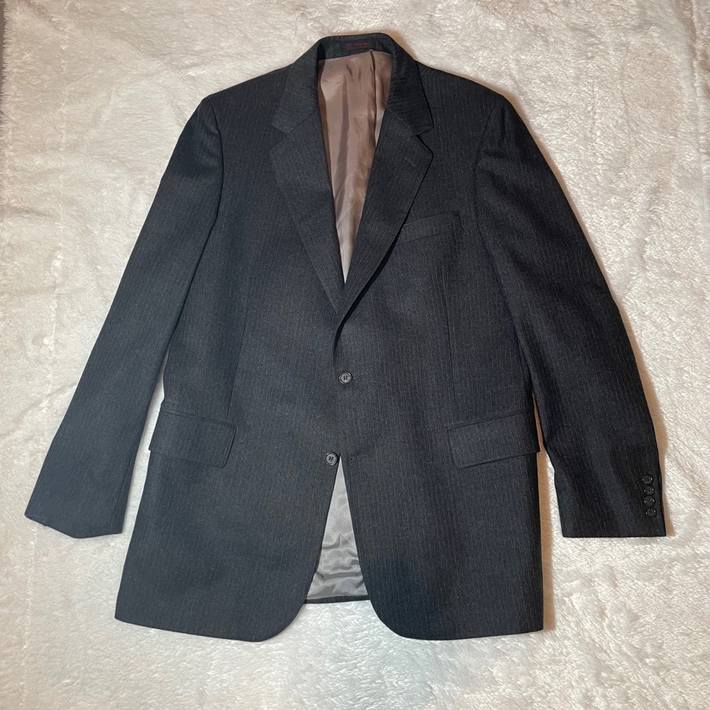 VTG English Manor 43L Blazer 100 Pure Wool Pinstripe Charcoal Gray Dark Academia